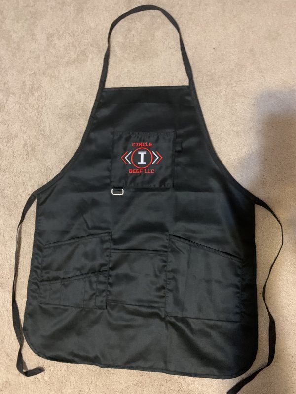Aprons made of excellent sturdy quality.Aprons are black with a red Circle I Beef logo. Each apron is equipped with 3 large pockets and 4 smaller pockets.